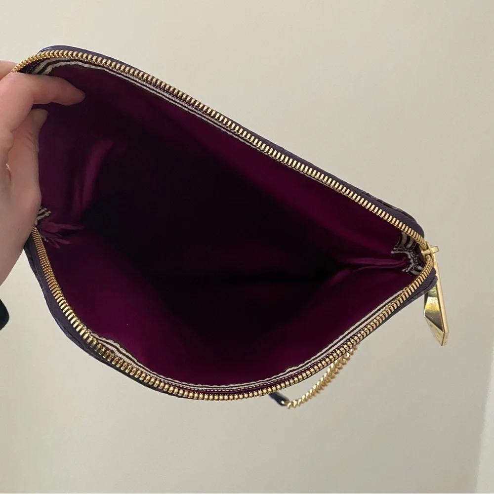 Henri Bendel Vintage Purple Snake Prink Leather Envelope Clutch Shoulder Bag - Picture 11 of 12